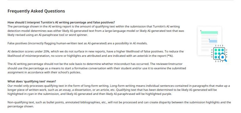 Second page of Turnitin AI report showing FAQ's
